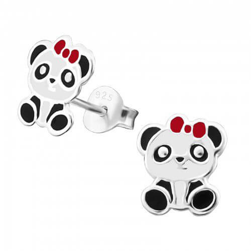 Boucles d'oreilles enfant Panda avec nœud rouge