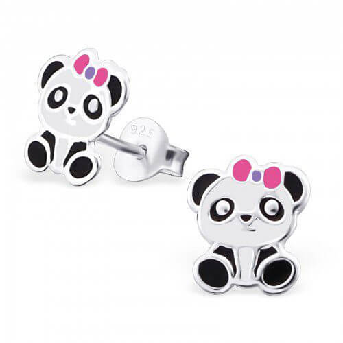 Boucle d'oreille pour petite fille Panda avec nœud rose