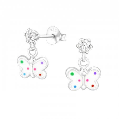 Boucles d'oreilles enfant Papillon Argent Multicolore et cristal Swarovski